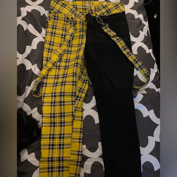 Hot Topic Yellow Plaid Split Jeans - Picture 2 of 3